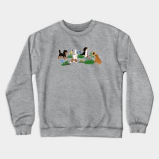 Four Cavalier King Charles Spaniels in a Field of Flowers Crewneck Sweatshirt